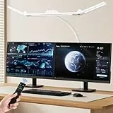 TYEE Schreibtischlampe LED Dimmbar, 24W 3-Lichtbalken LED Schreibtischlampe für Homeoffice, 1500LM Augenschutz Tageslichtlampe mit Fernbedienungen, 5 Farb 5 Helligkeit Büro Tischlampe (Weiß)