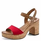 MARCO TOZZI Damen Sandalen mit Absatz Plateausohle Verstellbarer Riemen, Rot (Red Comb), 37 EU