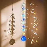 Sonnenfänger Windspiel, Kristall Sonnenfänger Dekorativer Hängend 45 cm mit Doppelspirale und Kristallkugeln für Fenster Auto Haus Garten Weihnachten Tag Party Hochzeit Dekoration(blau)