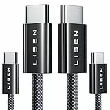 LISEN 240W USB C auf USB C Kabel [2 Pack 2M] PD3.1 Schnellladekabel USB C Kable USB C Ladekabel Soft-Geflochtenes Nylon USBC Ladekabel,1M+2M/Schwarz