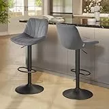 VASAGLE Barhocker 2er Set, Barstuhl mit Rückenlehne, Küchenhocker, höhenverstellbar, um 360° drehbar, Fußstütze aus Metall, für Esszimmer, Küche, Samt-Bezug, schiefergrau LJB161GN01