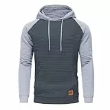 Huayuzh Hoodie Herren Kapuzenpullover Casual Langarm Karierten Kordelzug Jacquard Sweatshirt mit Kapuze Taschen Grau Farbblock Hellgrau XL