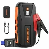 AsperX Starthilfe Powerbank 3000A 12V(Bis Zu 10,0L Benzin oder 8,0L Diesel) Auto Starthilfe mit Starthilfekabel,LED Taschenlampe,IP64 Wasserdicht,Jump Starter für PKW LKW UTV Van Motorrad