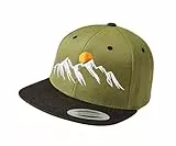 Baddery Outdoor Cap Flexfit Snapback : Mountain View - Kappe Herren & Damen - Kletter Ausrüstung Wander Zubehör (Olive-Black - One Size)