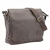 Pride and Soul 47305 Umhängetasche Reckless, Laptoptasche aus Canvas-Lederimitat-Mix, Alltagstasche mit Überschlag mit Magnetverschluss, verstellbarer Schultergurt, grau-braun, ca. 32 x 33 x 11 cm