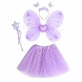 SOIMISS Fee Prinzessin Tutu Kostüm Set Schmetterling Kostüm Set mit Kleid Flügel Zauberstab Und Stirnband Geschenke für Kinder Halloween Dress Up Party Liefert Gefälligkeiten