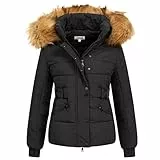 Elara Damen Steppjacke Parka Kurz Mantel Schwarz Chunkyrayan EL-JA03 Black/Natur-34 (XS)