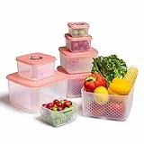 ANJUKE Frischhaltedosen Obst Gemüse mit Deckel Sieb, Vorratsdosen 10PCS 0.2L+0.4L+0.8L+1.5L+2.3L+3.7L, BPA frei, Frischhalteboxen dicht trennbar, Kühlschrank Organizer Set, Salat Beeren Aufbewahrung