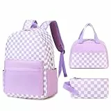 Sunborls Niedlicher Rucksack für Teenager und Mädchen, mit Lunchtasche, Federmäppchen, Reise-Laptop-Rucksack, er ist auch Schulrucksäcke, Plaid lila, Large, Schulrucksack