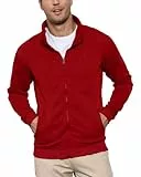 LAOARA Herren Sweatjacke Pullover Hoodie Sweatshirt ohne Kapuze mit Reißverschluss Zipper Fleecejacke Rot L