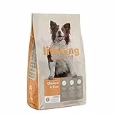 Amazon-Marke: Lifelong - Hundefutter für ausgewachsene Hunde (Adult) aller Rassen, Fein zubereitetes Trockenfutter reich an Huhn und Reis, 15 kg (1er-Pack)