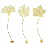 LICHUANUK 3 Stück Metall Lesezeichen Gold mit Kette,Metall-Ahornblatt-Lesezeichen, Goldene Leaf Lesezeichen Exquisite Metall Lesezeichen Ginkgo Nelke Blume Ahornblatt für Buchliebhaber Teens