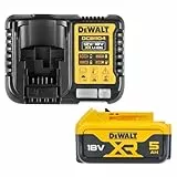 DEWALT DCB184 5,0 Ah 18 V XR Lithium-Ionen-Akku + DCB115 Ladegerät, Gelb Werkzeugakkus