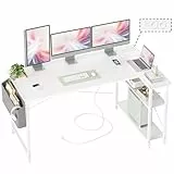 BEXEVUE Gaming Schreibtisch L-Form, 140 x 70 cm, Reversibel Gaming Tisch Computertisch mit Steckdosen und Seitentaschen, Eckschreibtisch für Büro und Homeoffice Stärker X Form Halterung, Weiß