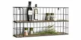 LIFA LIVING Schweberegal aus Holz & schwarzem Metall, Modernes Wandregal mit 2 Etagen Boden, Wanddeko Hängeregal im Industrie Design, 66,5 x 14,3 x 33,6 cm