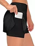Tincini Shorts Damen Sommer Kurze Hosen Damen 2 in 1 Laufshorts Sport Running Shorts Fitness Sporthose Yoga Tennis Jogging Beiläufige Elastisch Schnelltrocknende (AA Schwarz, S)