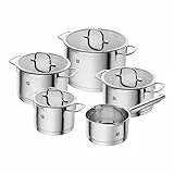 ZWILLING TrueFlow Kochtopfset, 5-teilig, Mit integriertem Sieb im Glasdeckel, Induktionsgeeignet,unbeschichtet, Edelstahl, 5 Tlg.