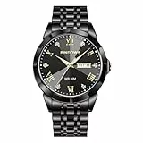 PINDOWS Armbanduhr für Herren Diamanten Business-Dress-Stil analoges Quarzwerk luxuriöse wasserdichte Armbanduhr Leuchtzeigern Datumsanzeige zweifarbiges Edelstahlarmband klassisch-modische Herrenuhr