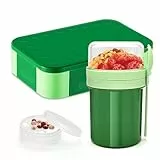 XJIANFU Brotdose Kinder mit Fächern,900ml Auslaufsichere Bento-Box und Müslibecher to Go 350ml+450ml,Auslaufsicherer Lunchbox und Müslibecher Set(1270+3545-Green)