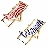 2 Stück Mini Liegestuhl Deko Klein,Strandkorb Deko,Hölzerner Mini Deko Liegestuhl,Miniatur Liegestuhl,Miniatur Strand Stuhl,Kleiner Strandstuhl Für DIY,Strand-Mikrolandschaft Deko(BlauRot)