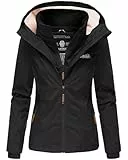 MARIKOO Designer Damen Übergangs Jacke leicht gefüttert Kapuze kurz B659 [B659-Erdbeer-Schwarz-Gr.M]