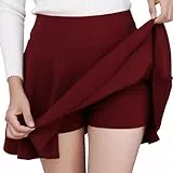 DJT Damen Mädchen Basic Solid Dehnbaren Informell Mini Skater Rock mit Shorts Jujube Medium