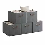 WOLTU Aufbewahrungsbox 5 Stück, aus Polyesterstoff, für Schlafzimmer, Arbeitszimmer, Wohnzimmer, Organizer Box mit Griffen, für Kleidung Spielzeug, faltbar, Grau, 47x30x35 cm