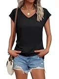 Cuptacc Tank Top Damen Sommer V-Ausschnitt Oberteile Damen Elegant Tops Cute Tshirt Basic Business Outfit Bluse Schwarz Groß L 42-44