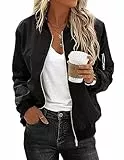 Zeagoo Bomberjacke für Damen, lässiger Mantel, Reißverschluss, Oberbekleidung, Windbreaker mit Taschen, S-XXL, Schwarz, XXL