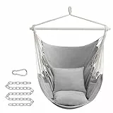 SONGMICS Hängesessel, Hängeschaukel, Hängestuhl mit 2 Kissen, Metallkette, bis 150 kg belastbar, Indoor und Outdoor, Wohnzimmer, Schlafzimmer, Taubengrau GDC197G01