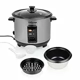 Tristar Reiskocher, 1 L Kapazität für bis zu 5 Portionen, Edelstahlgehäuse, Antihaft-Innentopf, Dampfeinsatz, Warmhaltefunktion, 400 W, RK-6144