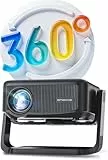 Beamer 【360° Drehbarem Ständer & Auto Keystone & E-Fokus】 FHD 1080P 25000LM Projektor mit WiFi6 und Bluetooth 5.2,70% Zoom ONOAYO abnehmbar Outdoor Heimkino Beamer Kompatibel mit Handy,PC,TV-Sticks
