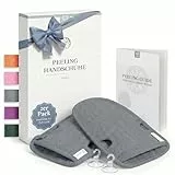 LoWell® Peelinghandschuh 2er Set – Hamam Handschuh für Körper & Gesicht – effektiver Peeling Handschuh zur Hautreinigung – inkl. Peeling Guide & 2 Saugnäpfe – Grau