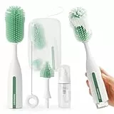 Momcozy Flaschenbürsten Set Pro, Innovatives Push-Press-Design zur gründlichen Reinigung – Flaschenreinigungsbürste für Flaschen/Brustpumpen/Nippel – Verstopfungsfreie Bürste & Schaum