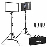 RALENO LED Videoleuchte, 2 Pack 192 LED Sanftes Video Streaming Licht mit 180cm Stativ Handyhalter 8000mAh-Akku 2500-6500K 0-100% Dimmbar Fotolicht CRI95 für YouTube TikTok Fotografie Videobeleuchtung