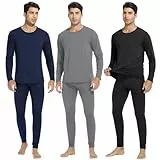 URATOT 3 Sets Herren Thermounterwäsche Set Fleece Gefüttert Lange Unterhosen Thermounterwäsche Base Layer Set für Männer Kalter Winter, Schwarz, Grau, Marineblau, Medium