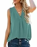 Aokosor Tank Top Damen Sommer Top Elegant Oberteile Tshirt Ärmellos Damen V Ausschnitt Lässig Locker Grün XL