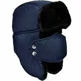 DOXHAUS Unisex Winter Ear Flap, Trooper, Trapper Hat, Keeping Warm While Skating, Skiing Other Outdoor Activities Navy, Black Fur
