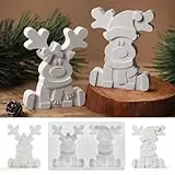 Skeadex Silikonformen Gießformen Weihnachten Elch, 2 Stück Silikonform Elch Silikonform Weihnachten Gips zum Gießen Hirsh Gießform Elch mit Herz Schleife Gießformen Silikon Weihnachten für DIY (A)