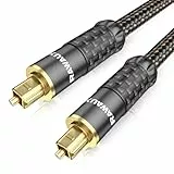 RAWAUX Optisches Audiokabel 2M, Toslink Optisches Kabel Digital S/PDIF Audio Kabel 24K Vergoldete Stecker Geflecht Cable für Soundbar, TV, Heimkino, Verstärker