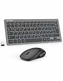 TECKNET Kabelloses Tastatur Maus Set, Deutsch QWERTZ Layout, 2.4 GHz Funk Mini Tastatur Mouse, 15m Reichweite Verbindung, Wireless Leise Funktastatur mit Maus für PC, Laptop, Smart TV, Grau