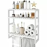 Bamworld Badezimmer Regal Badmöbel Bambus 3 Etagen Organizer Badezimmermöbel Für die Wand Platzsparend Modern (weiß)(42x15x42cm)