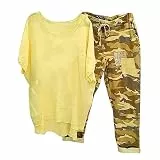2 Teiler Damen Sommer Hosenanzug Sommer Elegant Outfit Lässig Kurzarm Oberteil Trainingsanzüge Camouflage Drucken Hose Sportanzug Strandhose Set Streetwear Jogginganzug blitzangebote des tages