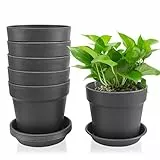 Lrocotanc 6er-Set Blumentöpfe 14,5 cm mit Untersetzer – Kunststoff Pflanzentöpfe für Innen & Balkon, mit Ablauflöchern, ideal für Sukkulenten & Kakteen, Schwarz