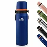 SANTECO Thermoskanne Thermosflasche Edelstahl 1,2L - Auslaufsichere Thermoskanne mit Trinkbecher für unterwegs- BPA-frei - Isolierflasche Kaffee & Tee für Kinder, Sport, Schule - 24H Kalt & 12H Heiß