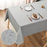 AooHome Tischdecke 100X140cm, Hellgrau Leinen-Optik Tischdecken Abwaschbar Tischtuch aus Polyester Wasserabweisend mit Lotuseffekt, Dauerhaft Kratzfest für Wohnzimmer, Esszimmer, Balkon, Garten