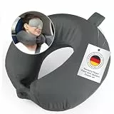 Blumtal Nackenkissen für unterwegs - Reisekissen mit waschbarem Bezug, inkl. Schlafmaske & Ohrstöpsel - Travel Essentials für Flugzeug, Zug, Auto, Camping oder Zuhause - Anthrazit