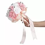 TOPINCN Künstlicher Hochzeitsstrauß Für Braut, Brautsträuße, Brautjungfer, Blumenstrauß, Kunstblumen, Dekoration, Hochzeitszubehör (Rosa)