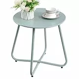 HollyHOME Beistelltisch Outdoor Balkontisch Klein Gartentisch Rund Beistelltisch Metall Wetterfest Loungetisch Outdoor Couchtisch für Patio Terrasse Wohnzimmer, Blaugrün