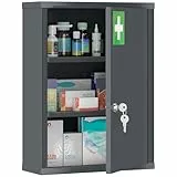 kleankin Medizinschrank, Apothekerschrank mit 3 Fächern, Medikamentenschrank, Abschließbarer Erste Hilfe Schrank mit 2 Schlüsseln, Stahl, Kohlegrau, 40 x 15 x 53,5 cm